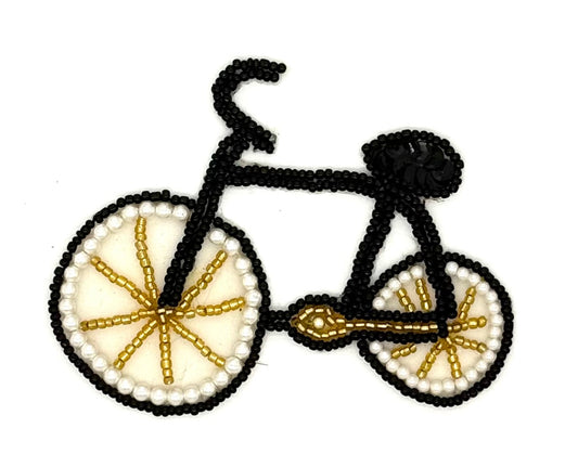 Bicycle Appliqué - Black Sequins - Glass Beads 4" x 3"