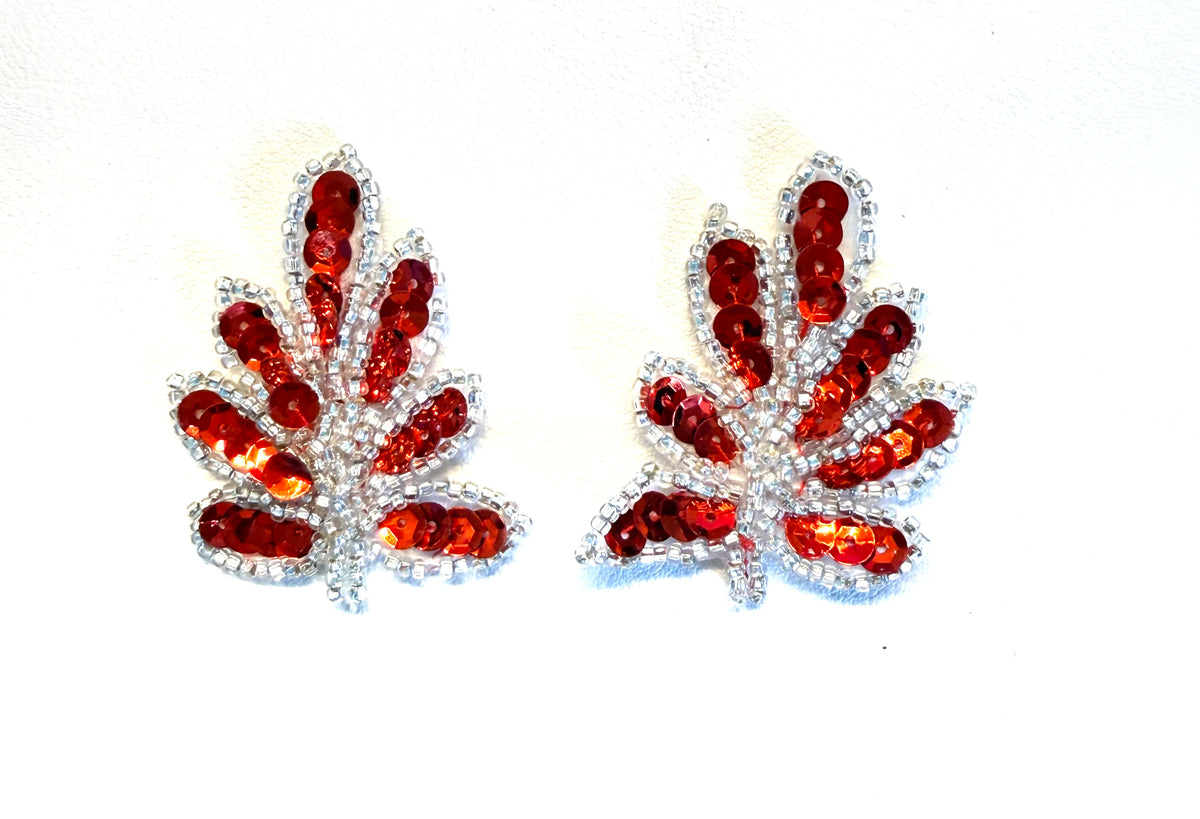 Sequin Leaf Applique, Color and Bead Options, 2 x 1.75 Inches