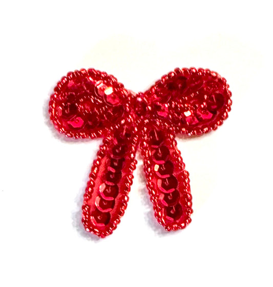 Bow with Red Sequins and Beads 1.75" x 1.5"