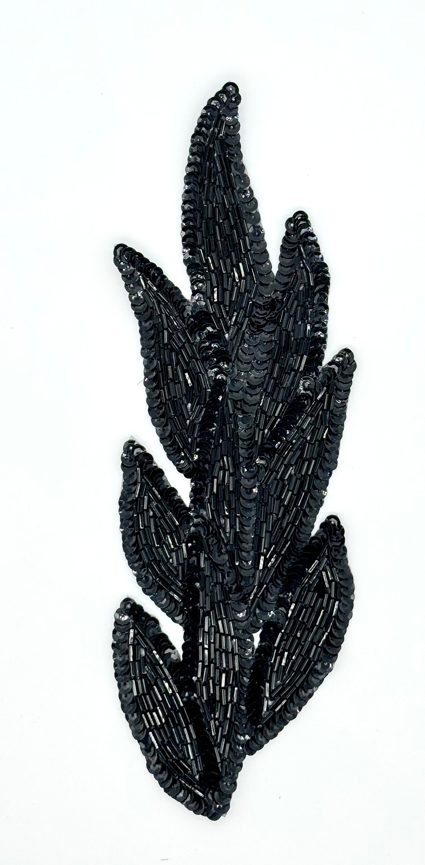 Leaf Design Appliqué with Black Sequins and Beads 9" x 3"