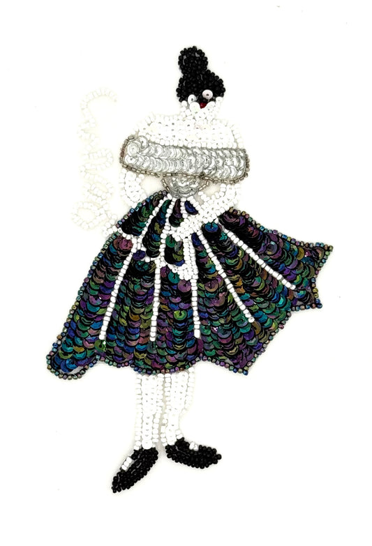 Dancer Appliqué - Female with Black Skirt and Silver Top - Sequins and Glass Beads 7" x 4"