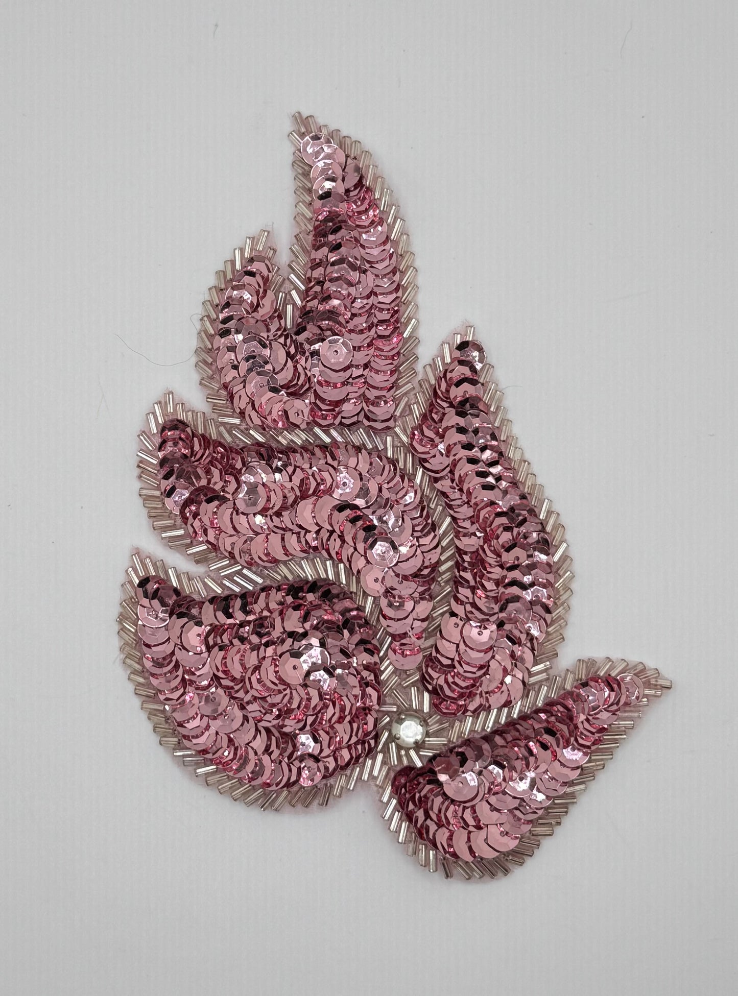 Leaf single with Pink Sequins and Rhinestones 6” x 4”