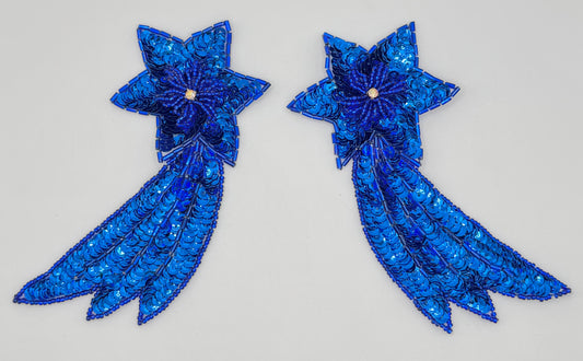 Shooting Star Pair with Royal Blue Sequins and AB Rhinestone 5.5" x 3"
