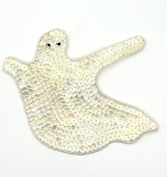 Ghost with Iridescent White Sequins and Black Beaded Eyes 5" x 5"