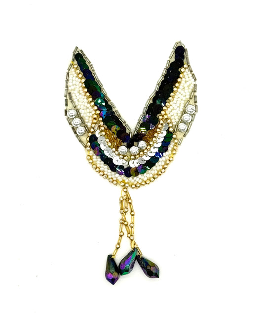 Epaulet - Black/Gold/White Sequins - Beads 6" x 3"