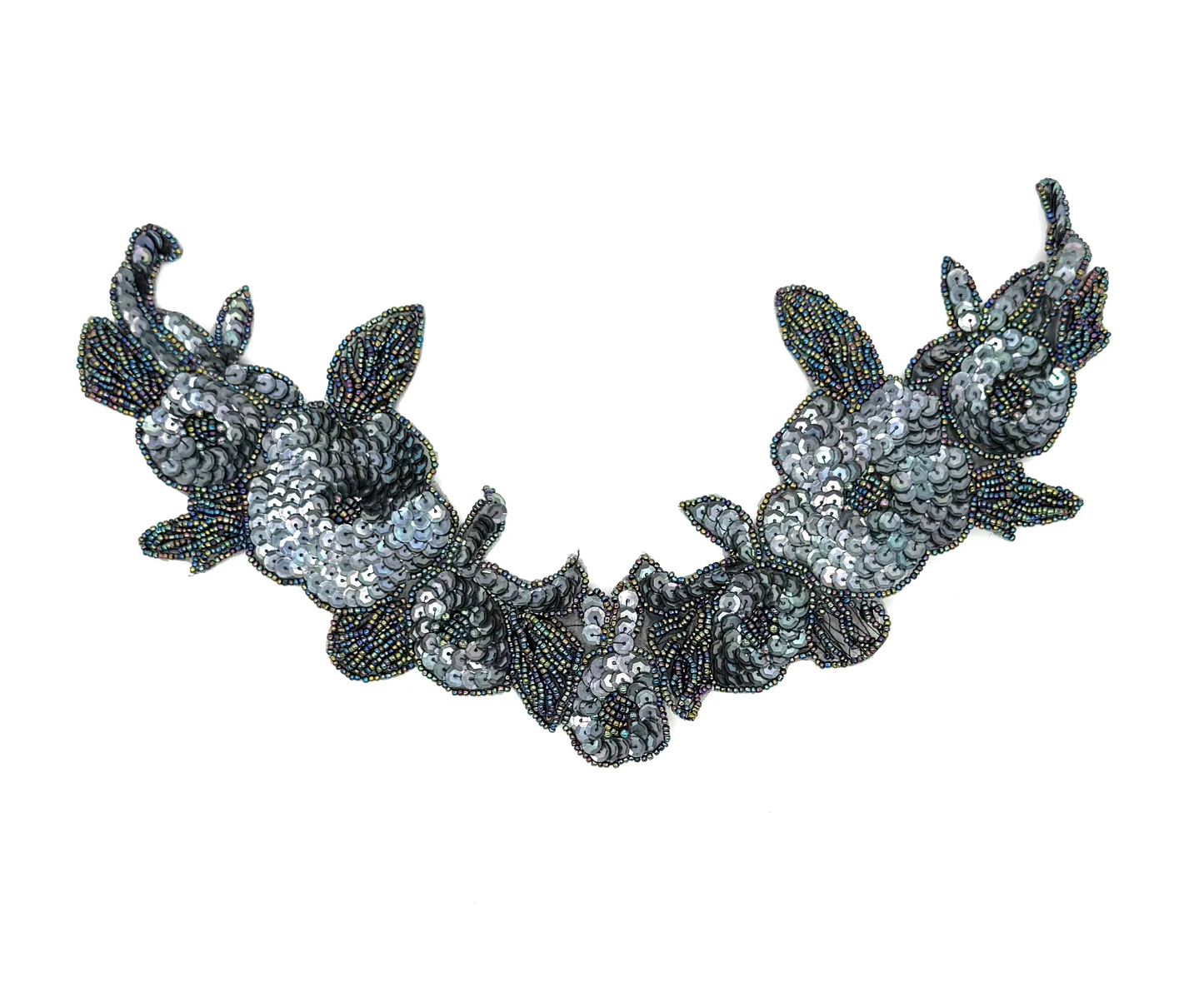 Collar con motivo floral de diseñador - Lentejuelas de bronce oscuro - Cuentas Moonlight 30.5 x 15.2 cm