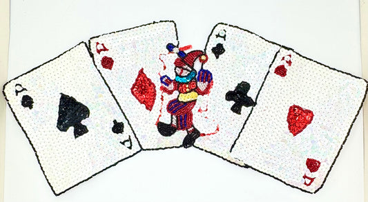 Hand of Cards - Four Aces and Joker, Sequins and Beaded 15" x 6.75"