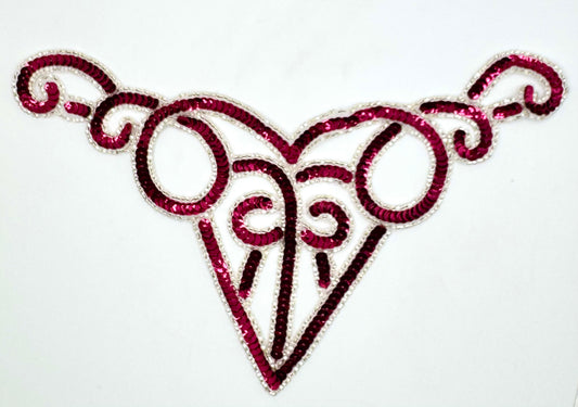 Designer Motif Neckline with Maroon Sequins and Silver Beads 10.5" x 5"