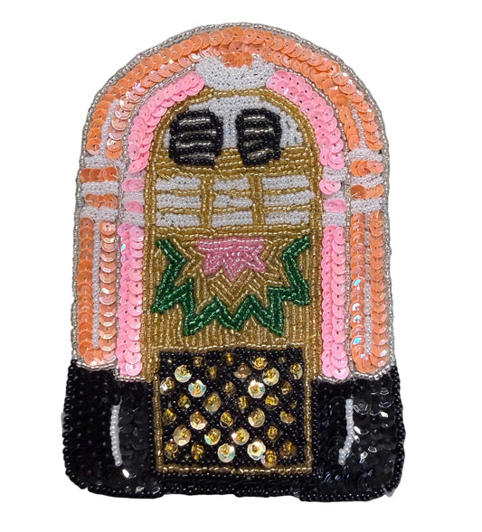 Juke Box Appliqué - Multicolored Sequins - Glass Beads 6.5`" x 4.25"