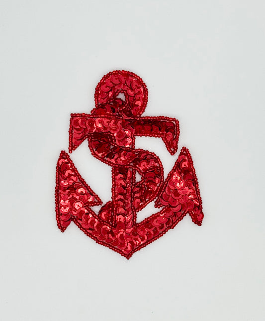 Anchor and Rope with Red Sequins and Beads 4.5" x 3.25"