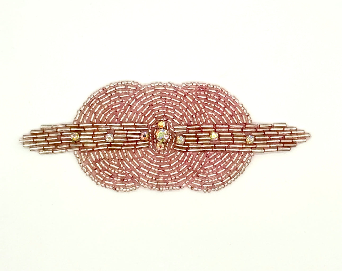 Designer Motif Triple Circle - Pink Beads - Rhinestones 5”x 2”