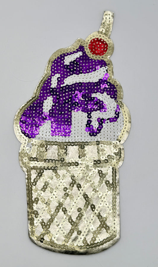 Ice Cream Cone Appliqué with Multicolor Sequins Iron-on 9" x 4.5"
