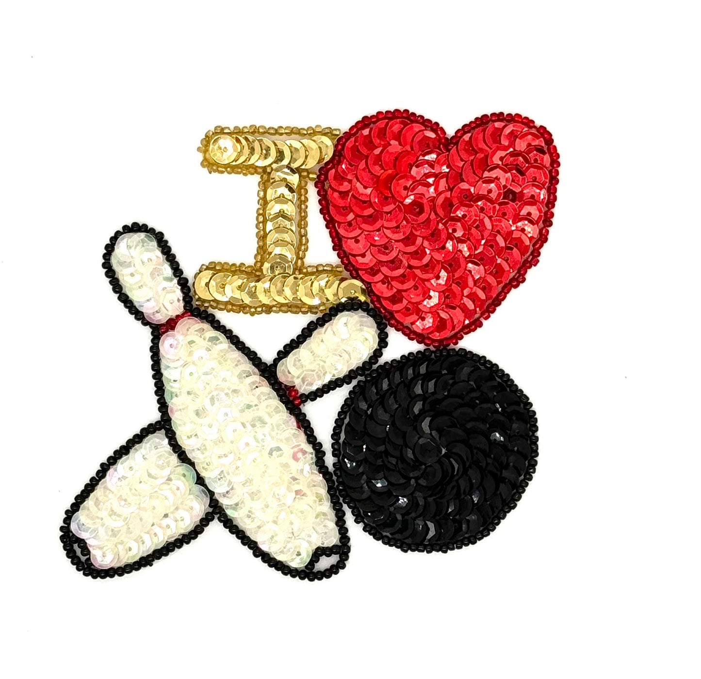 I Love Bowling Sequin Applique 5"