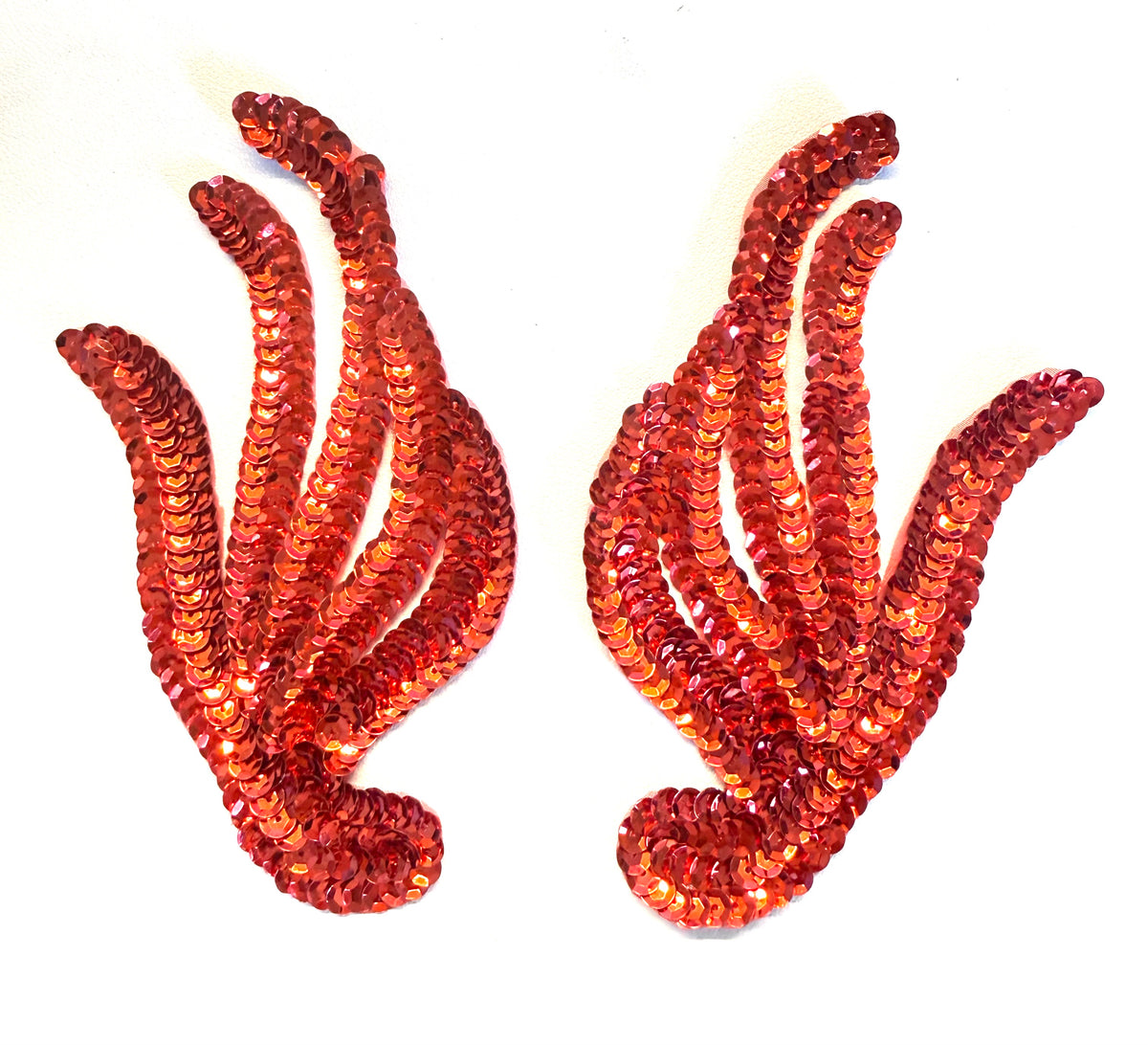 Red Sequin Leaf Appliqué, Pair or Single R, 5.75 x 3 in