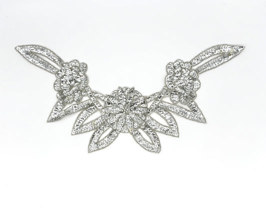 Designer Motif Flower Neckpiece - Silver Sequins - Silver Beads 16”x 7.5”