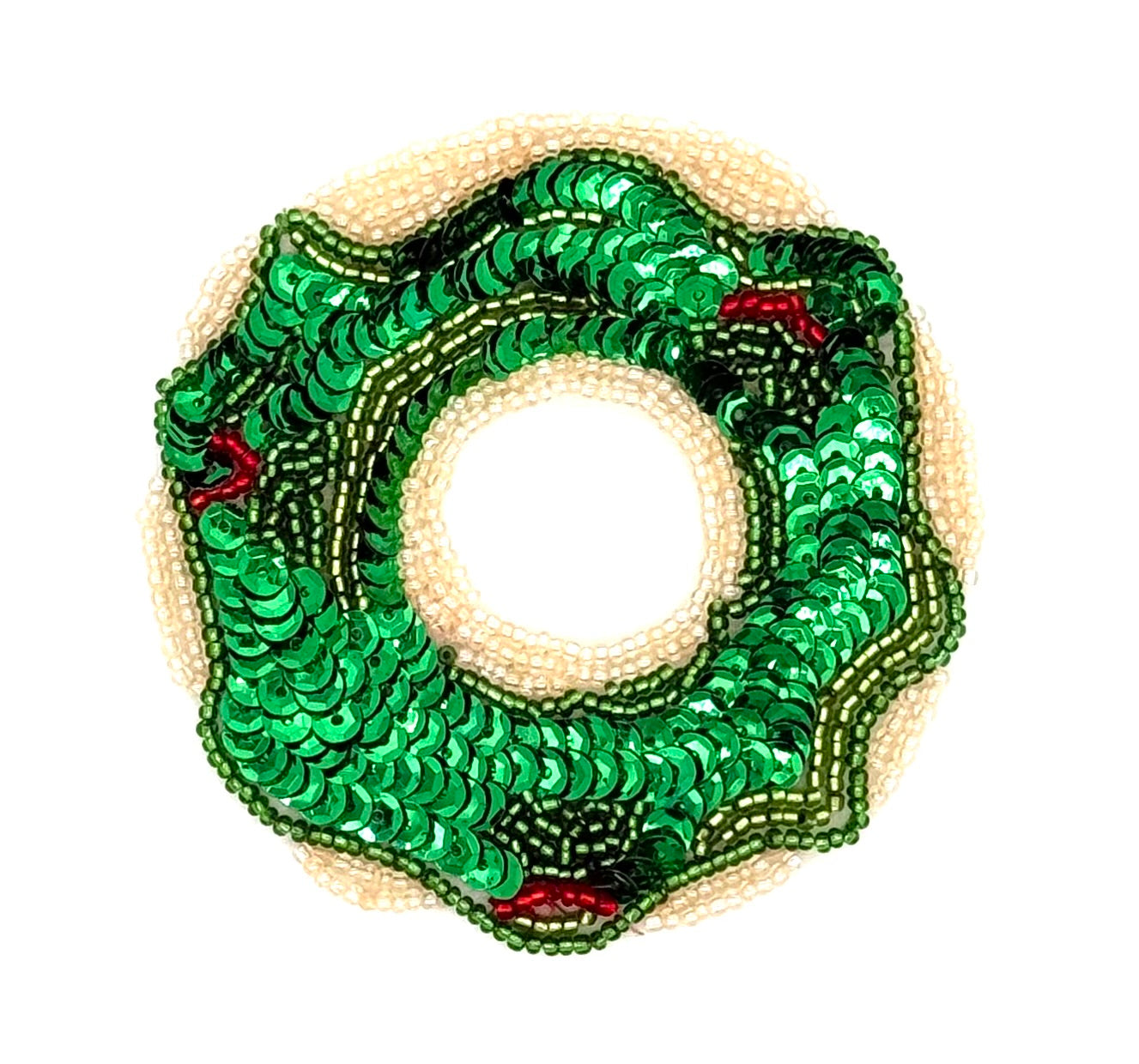Aplique de dona con glaseado verde, lentejuelas y cuentas, 3.5"