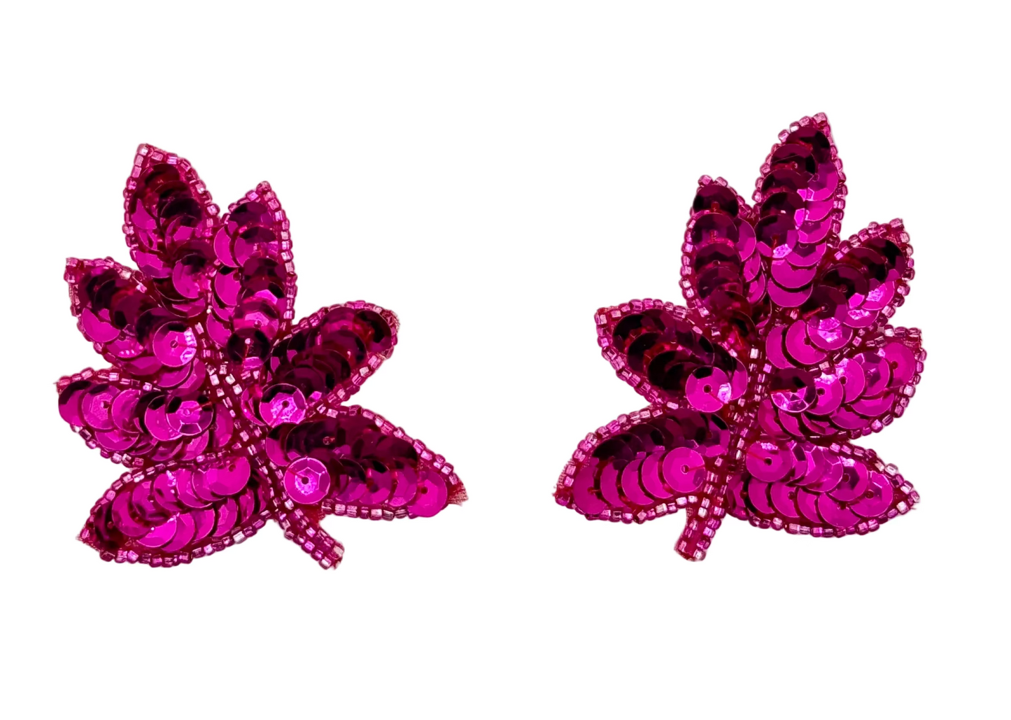 Leaf with Fuchsia Sequins and Beads 2.5” x 2”