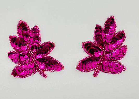 Leaf with Fuchsia Sequins and Beads 3" x 2"