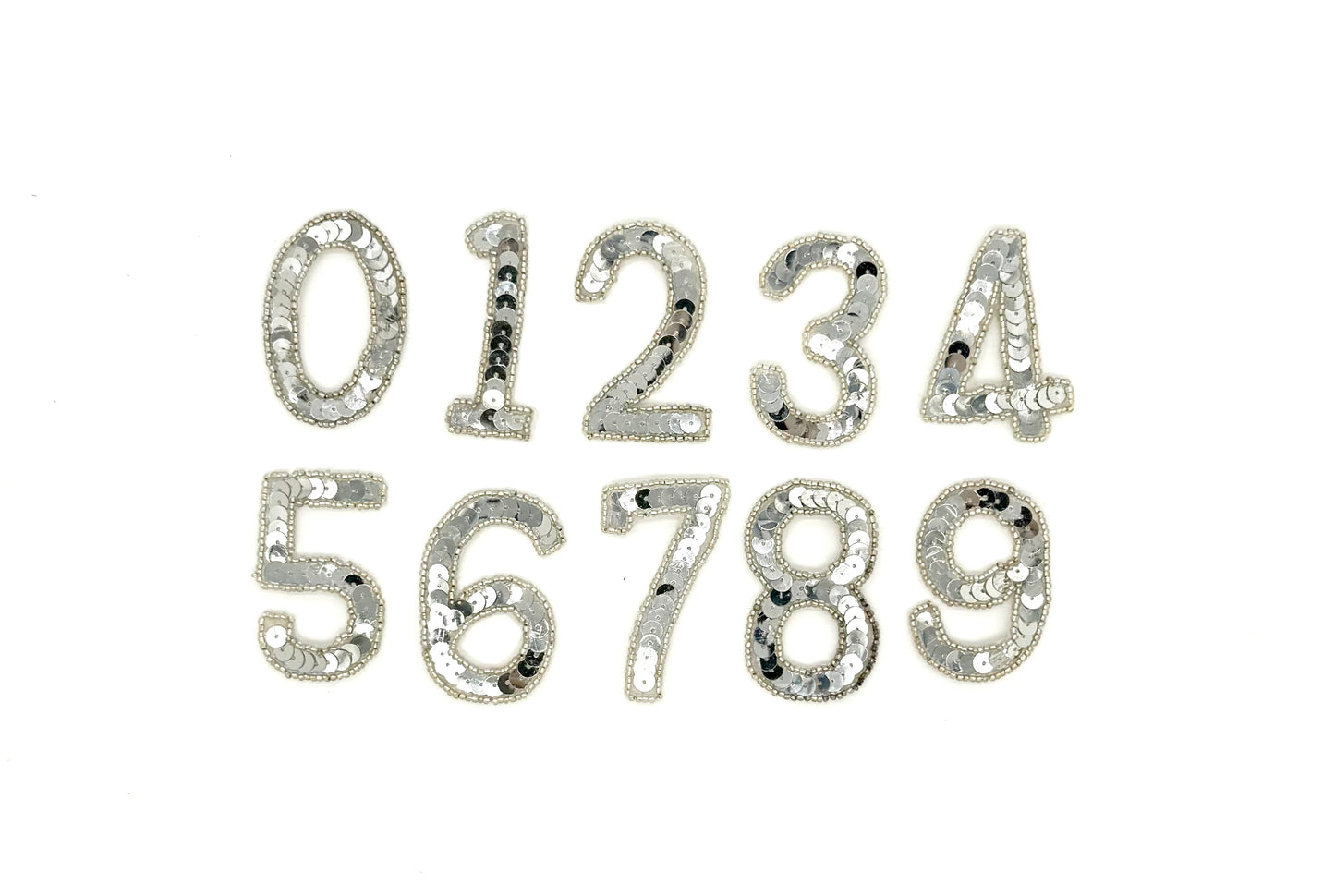 2.5” Number Appliqué - Silver Sequin/Beads - Choice of Number (0-9)