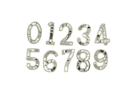 2.5” Number Appliqué - Silver Sequin/Beads - Choice of Number (0-9)