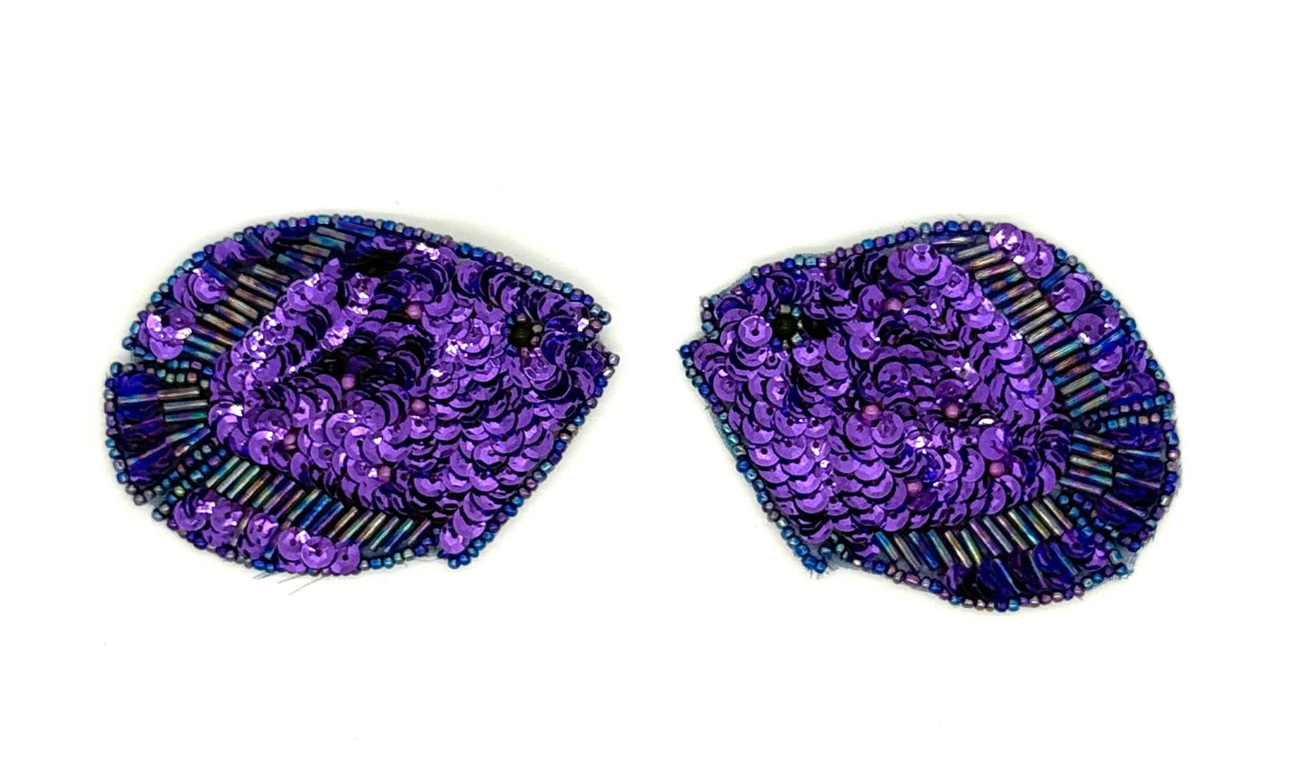 Fish Pair  Appliqué - Purple Sequins - Moonlight Beads 3" X 2.5"