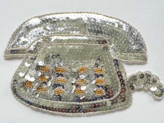Telephone Appliqué Silver and Gold Sequins and Beads 5" x 7'
