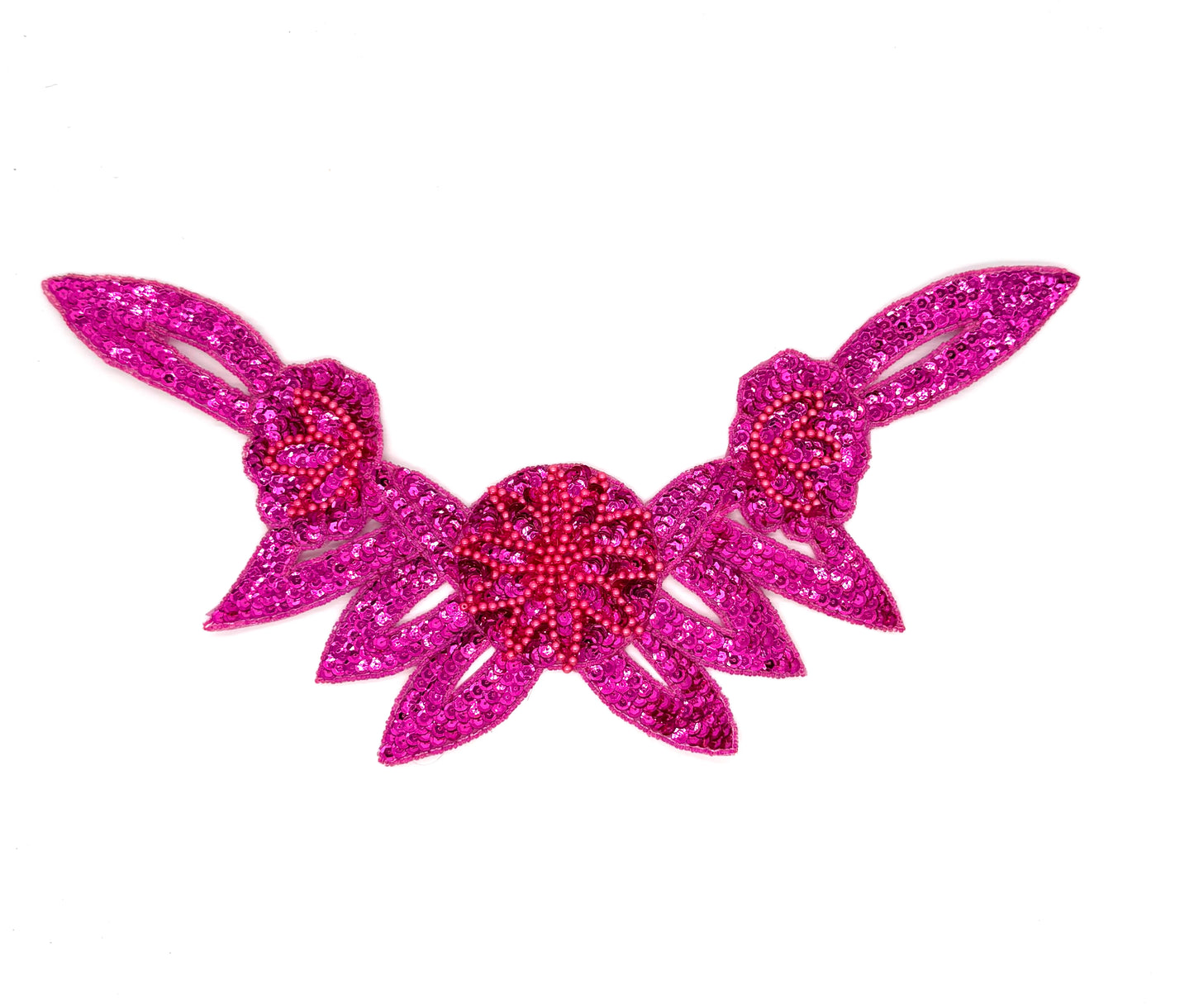Collarín de diseño con motivo de flor - Lentejuelas fucsia - Cuentas rosas 16" x 7.5"