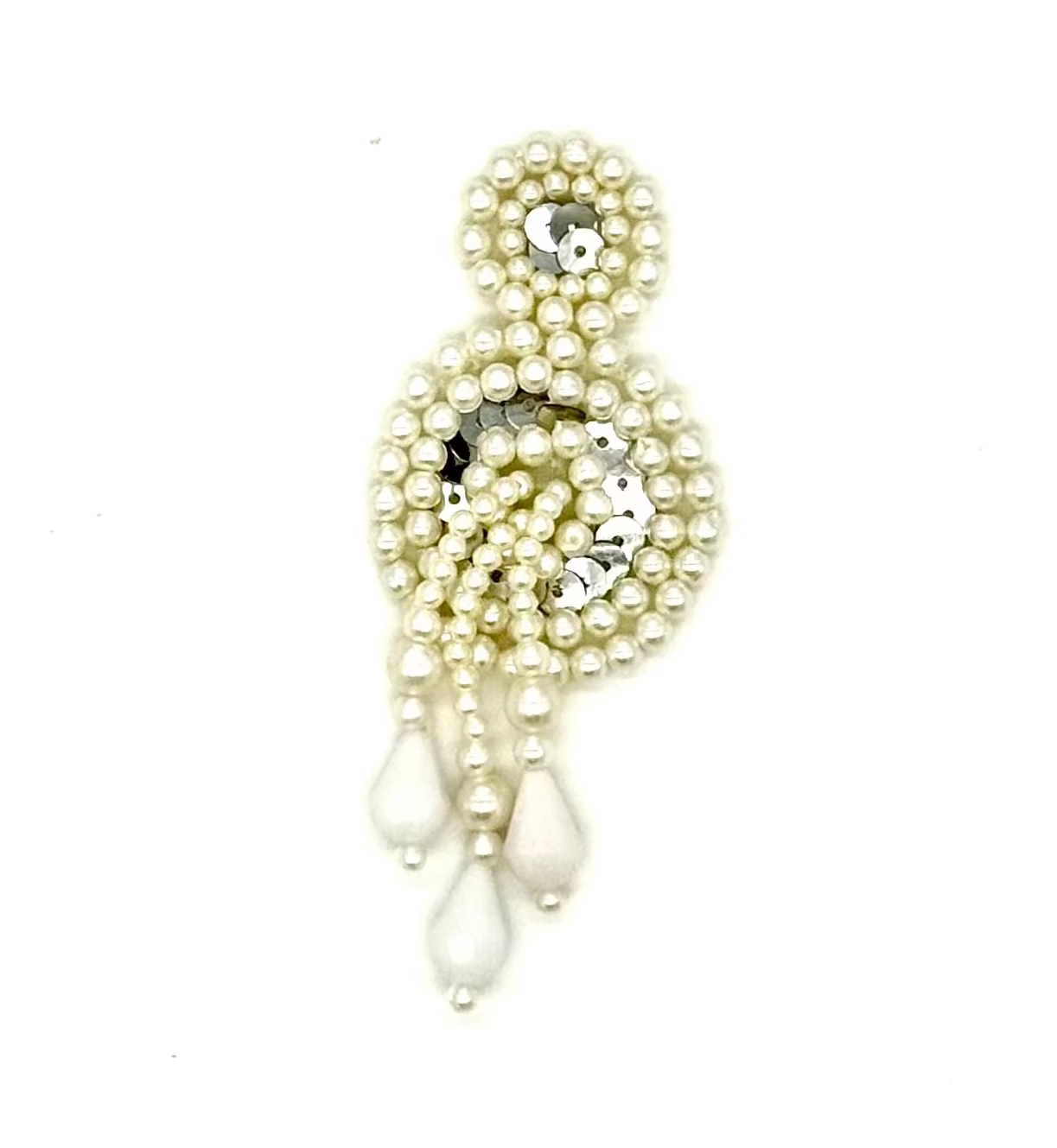 Epaulet - Choice of Color Sequins Beige/Silver - White Beads 3.5" x 1.25"