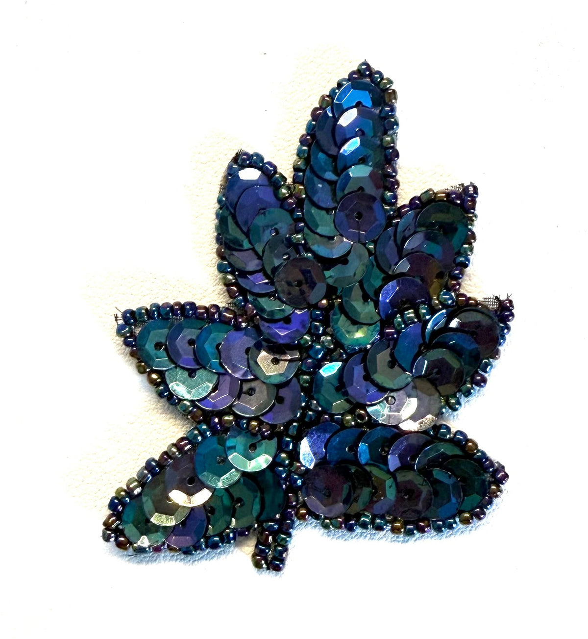 Moonlight Sequin & Glass Bead Leaf Appliqué, 2.5" x 2" – Single or Pair
