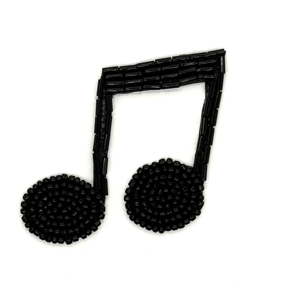 Musical Double Note Appliqué - Black Glass and Bugle Beads 2.5" x 2.5"