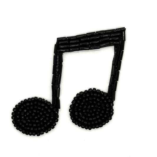 Musical Double Note Appliqué - Black Glass and Bugle Beads 2.5" x 2.5"