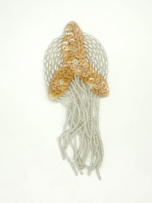 Epaulet - Beige Sequins - White Beads 6.5" x 3"