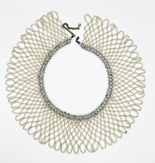 Silver Beaded Collar with Clasp 16.5" Long x 2.5" Wide