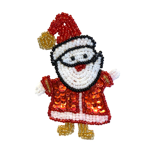 Santa con brazos abiertos con lentejuelas rojas y cuentas blancas, doradas y negras de 3.5" x 2.5"