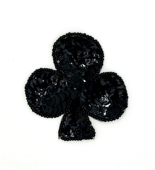 Club Card Symbol with Black Sequins and Beads 2.5" x 2.5”