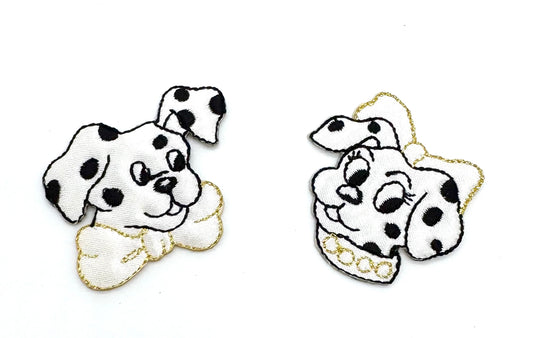 Dalmatians Dog Pair with Bows, Embroidered Iron-On 1.75” x 1.5" and 1.5” x 1.5”