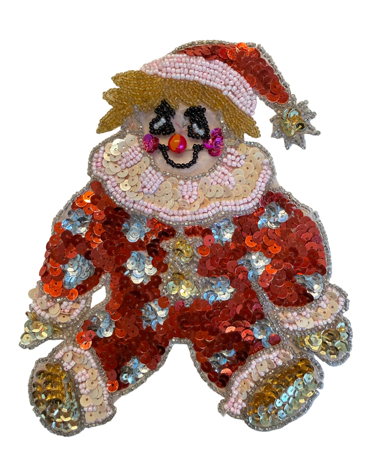 Santa Bear Clown Sequin Appliqué with Glass Beads