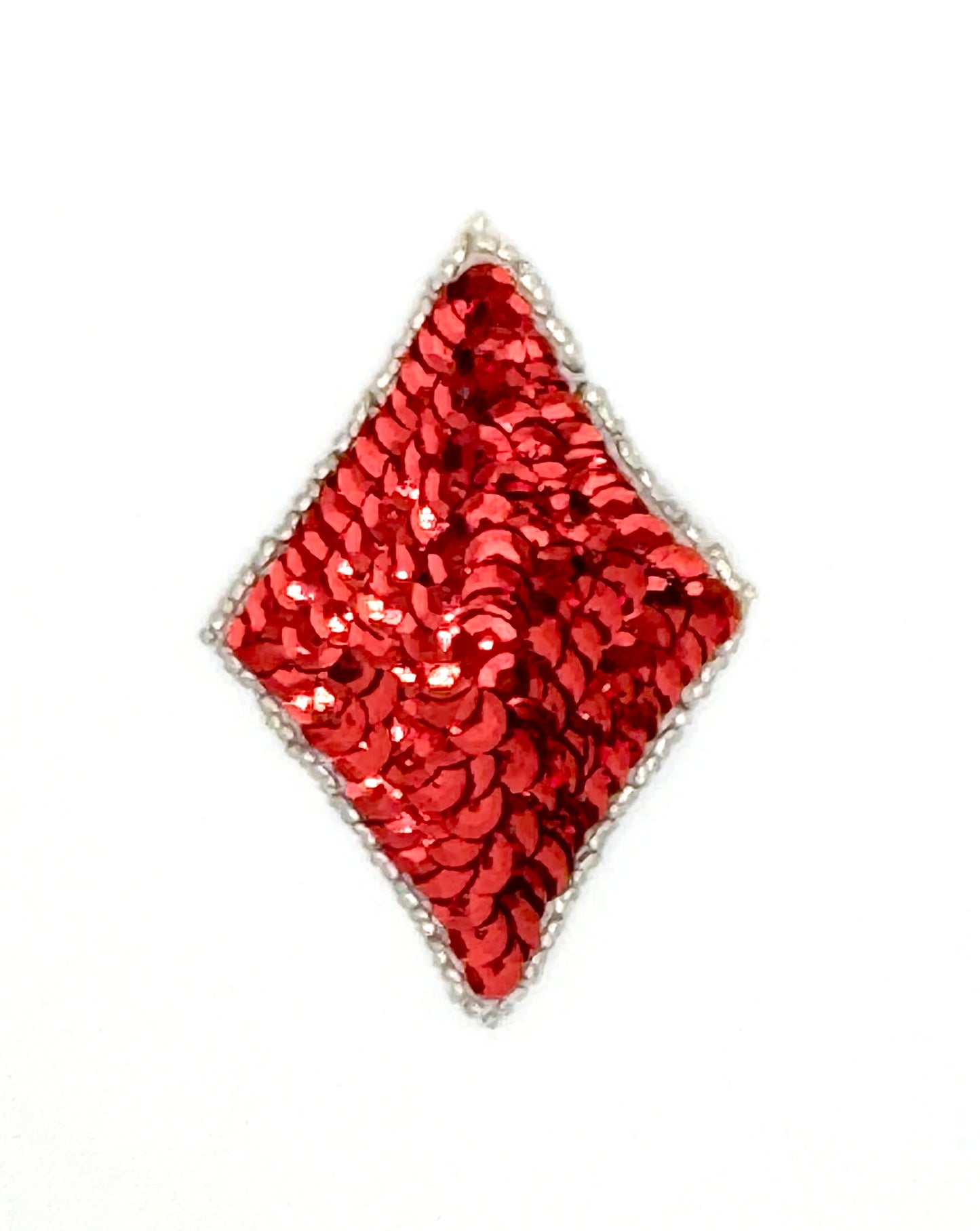Diamond with Red Sequins and Silver Beads 2.25" x 3.25"