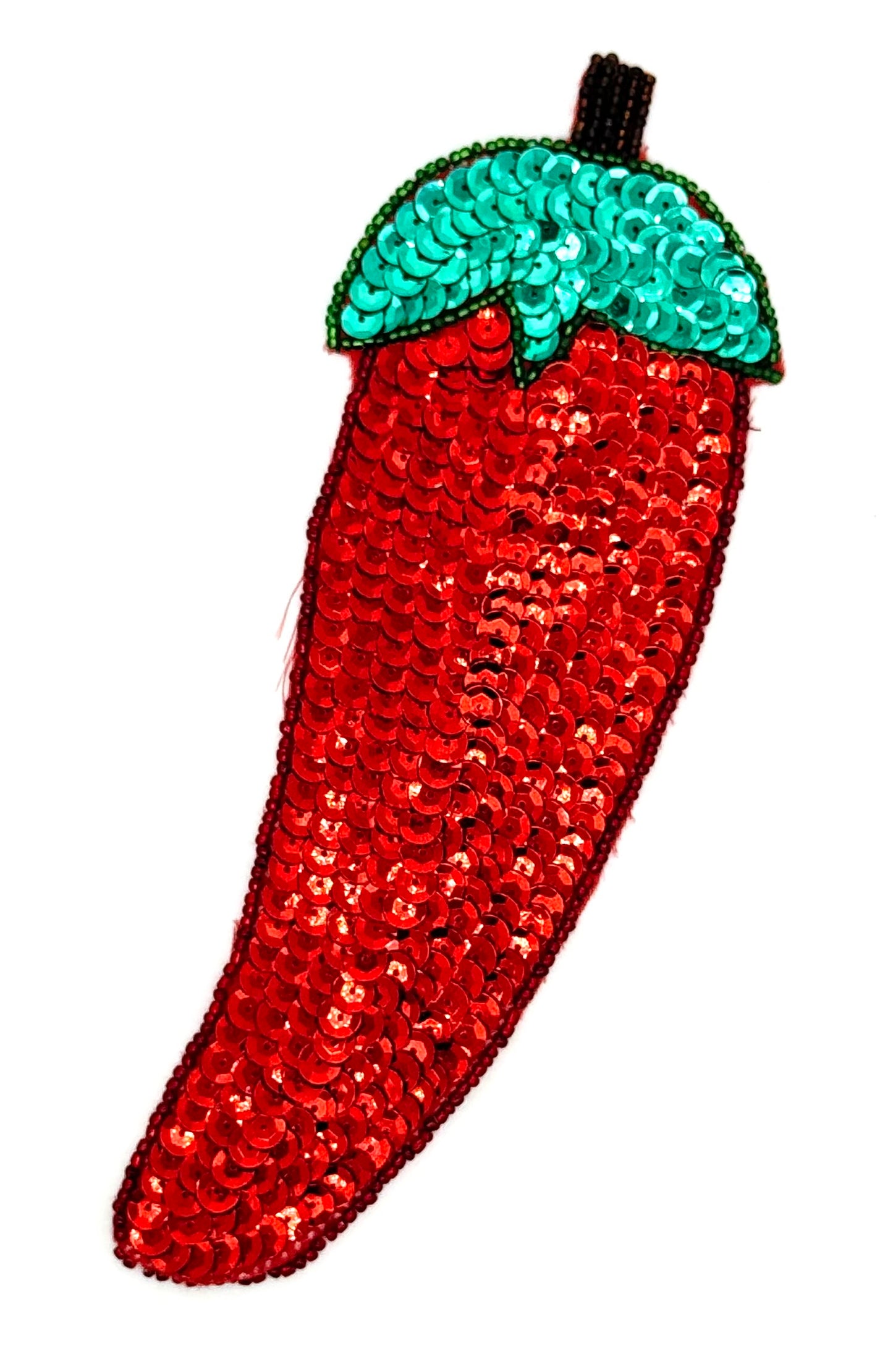 Chili Pepper Appliqué - Red/Green Sequins - Glass Beads - Choice of two sizes
