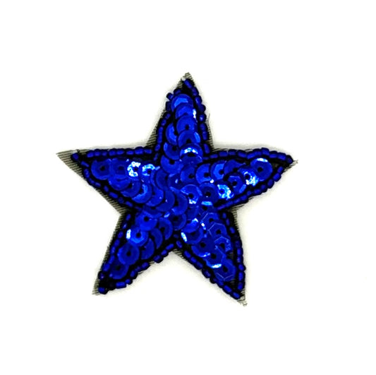 Star Appliqué - Blue Sequins - Glass Beads 2"