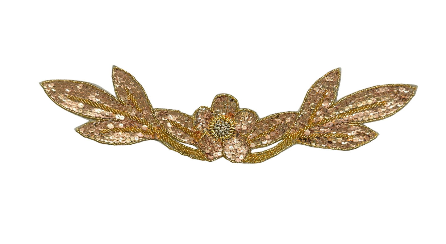 Flower Neckpiece - Metallic Gold Sequins - Gold Glass Beads 17" x 4"