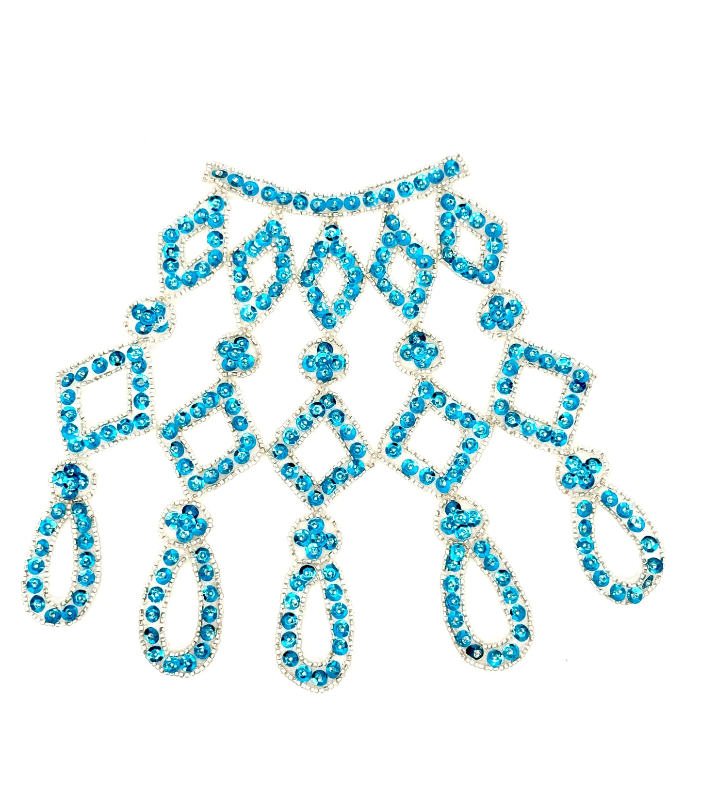 Designer Motif Neckpiece with Turquoise Sequins with Silver Beads 8”x7”
