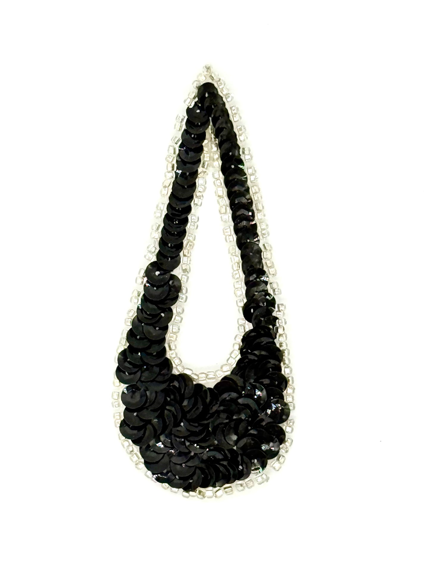 Design Motif Large Teardrop - Black Sequins - Silver Beaded Trim 14" x 1.5"