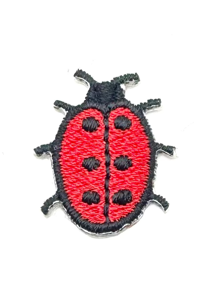Embroidered ladybug patch on a white background