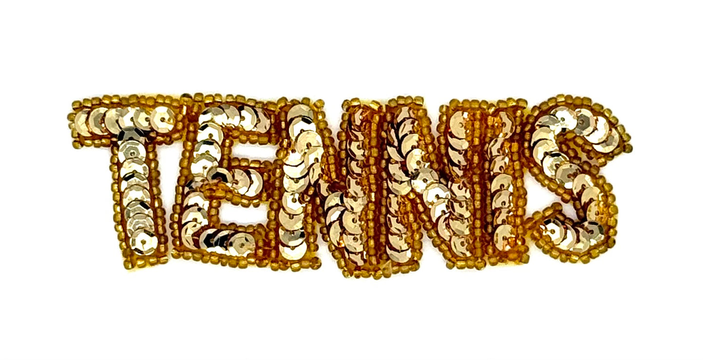“Tennis” Word - Choice of Gold or Silver Sequins/Beads 4.5" x 1.5"