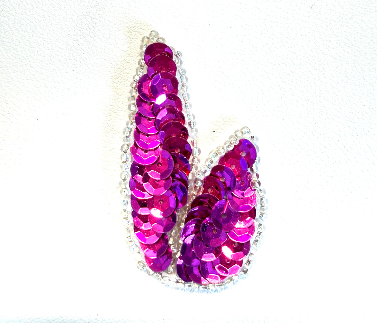 Leaf Appliqué – Fuchsia Sequins & Silver Beads | 2" x 1.5" (Single or Pair)
