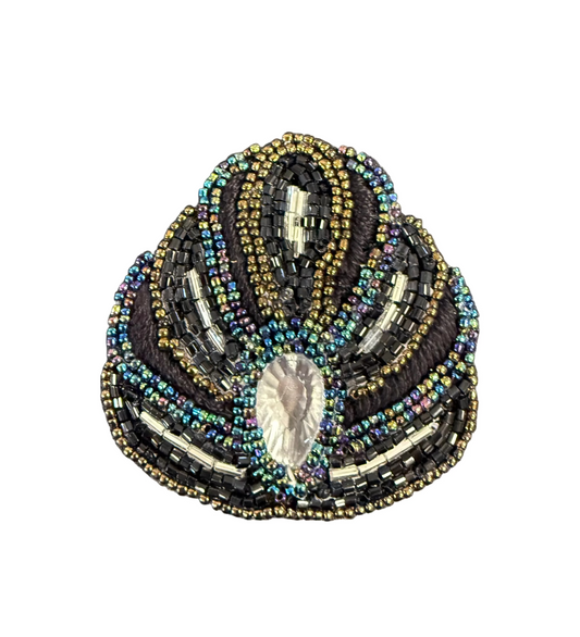 Designer Motif Shell - Multicolored Beads - Black Embroidered - Rhinestone 2.5”x 2.5”
