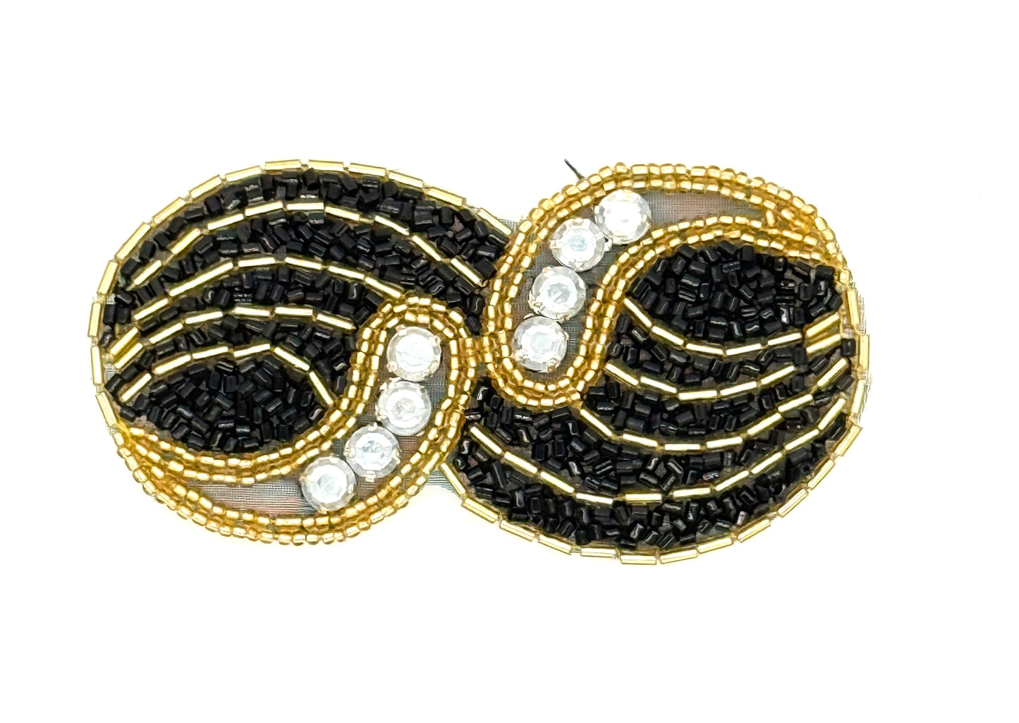 Motivo de diseño - Negro - Cuentas doradas - Diamantes de imitación 4" x 2"