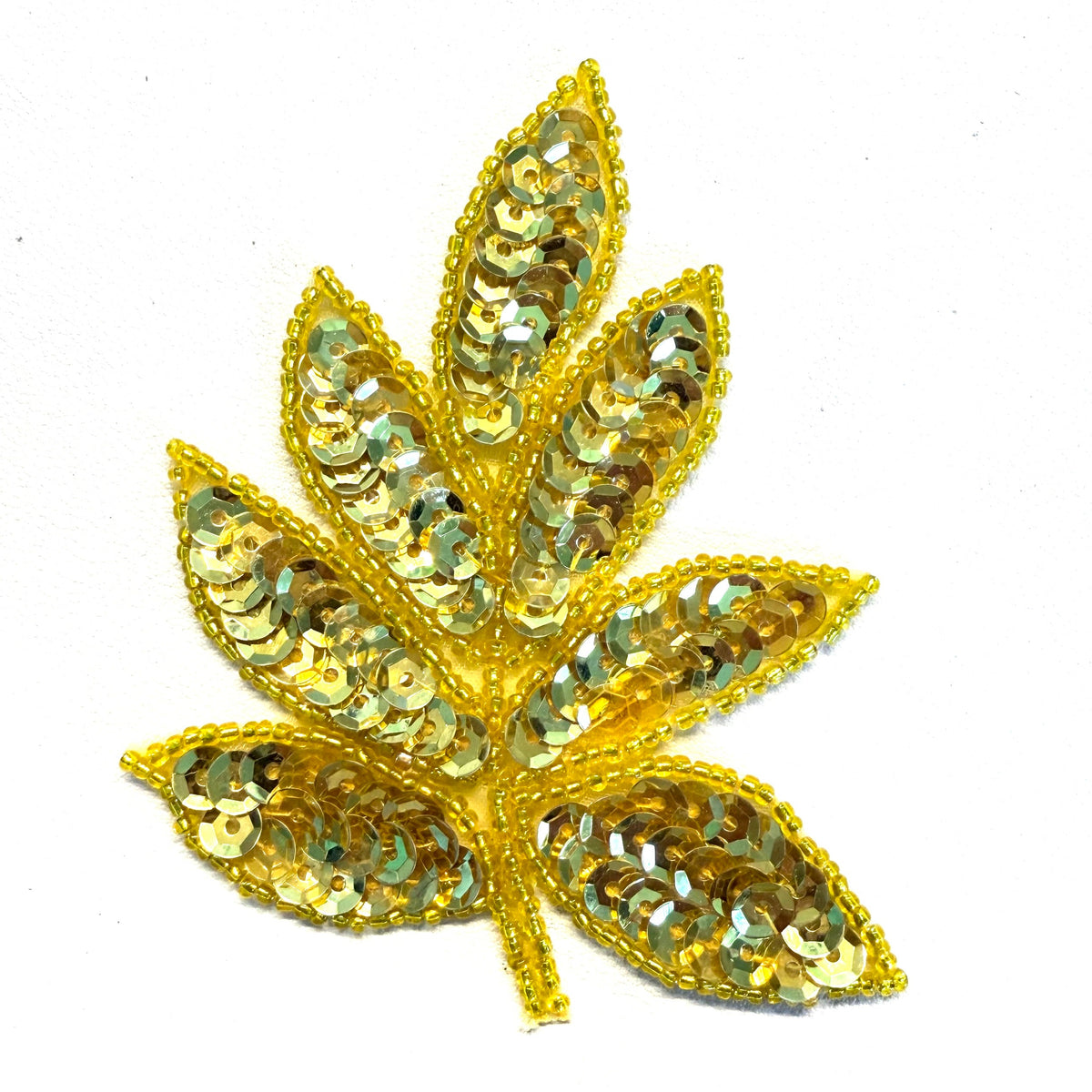 Gold Sequin & Glass Bead Leaf Appliqué, Single or Pair, 4" x 3.25"