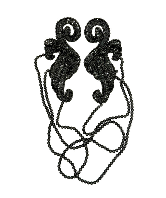 Epaulet pair Black Sequins and Beads 20"